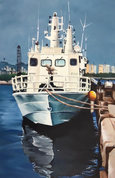 Vizag Harbour (ART-329-108893) - Handpainted Art Painting - 16in X 24in
